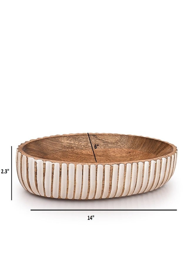 Kimona Decorative Bowl Wood Bowls Decorative Table Centerpiece, Wood Dough Bowl Farmhouse Country, Restaurant, Café (14" x 6" x 2.3") - Image 2